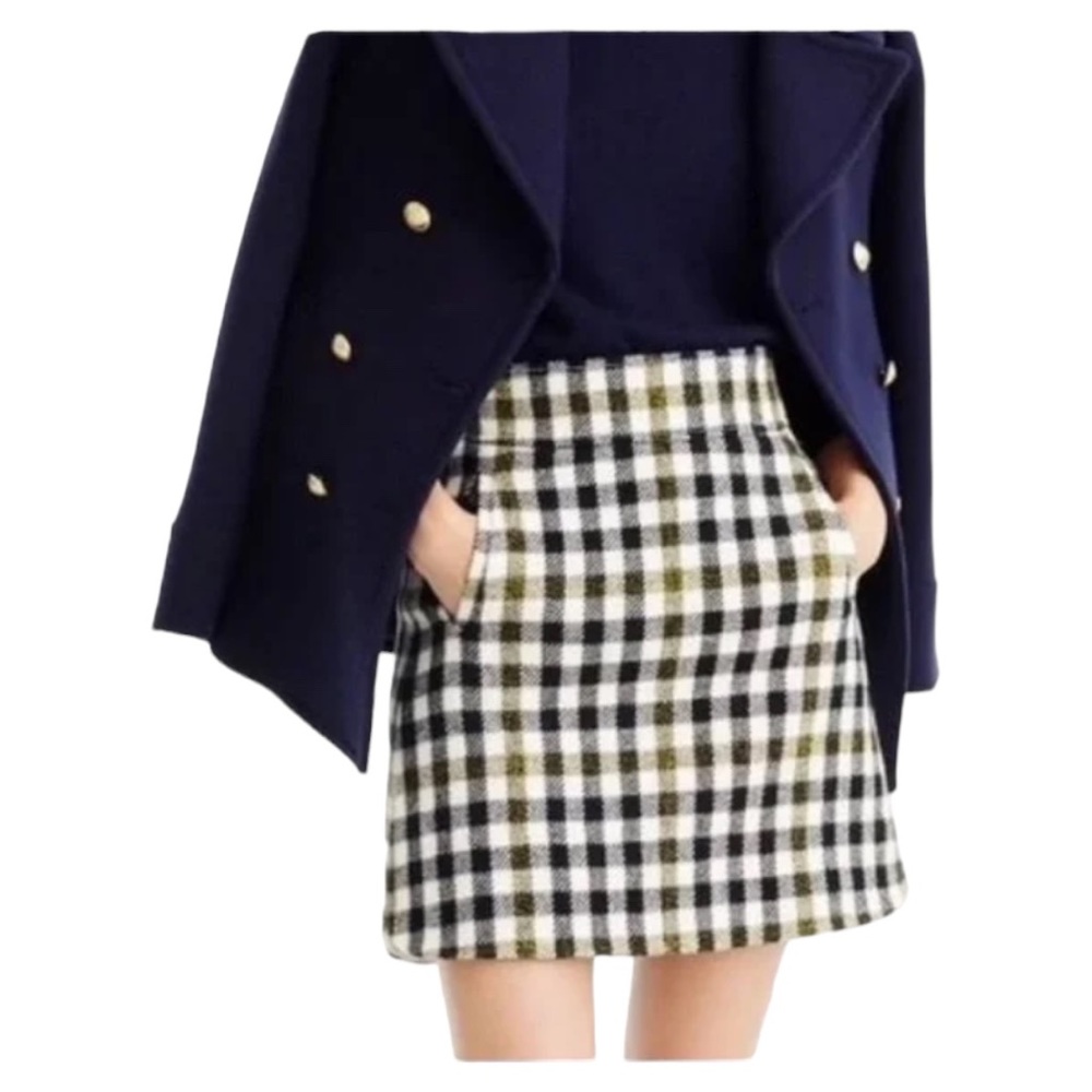J Crew Black and White Plaid Wool Skirt Size 0 EUC